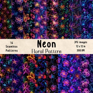 Neon Floral Seamless Patterns | Floral Digital Paper | Floral Background | Scrapbook | JPG | Watercolor Pattern | Tropical Print