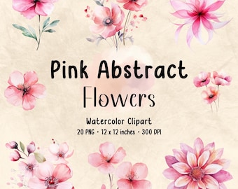 Pink Watercolor Flower Clipart: Abstract Floral PNG Bundle (Digital Download)