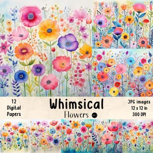 Whimsical Spring Flowers | Digital Paper Pack | Floral Digital Paper  | Flower Background | Summer Flowers | Card Making | Printables