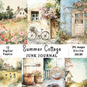 Vintage Summer Cottage Junk Journal Pages | Cottage | Countryside | Cottagecore | Digital Journal Pages | Collage Sheet | Scrapbooking