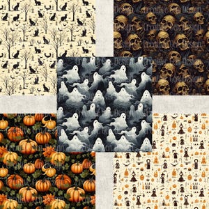 Vintage Halloween Seamless Patterns: Spooky Digital Paper (JPG Files ...