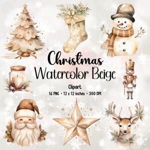 Aquarell Beige Weihnachten | Neutrale Farbe | Clipart-Bundle | Weihnachten Clipart | Beige Weihnachten | PNG-Bundle | Aquarell Clipart
