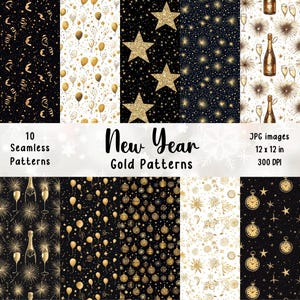 Motivi dorati per il Capodanno / Capodanno in oro / Sfondo di Capodanno / Motivi dorati / Stampabili / Carta digitale / Creazione di biglietti / Capodanno