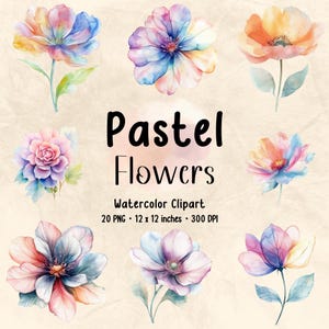 Pastel Flowers Clipart | Watercolor Clipart | Flower PNG | Floral PNG | Flower Bundle | Floral Print | Botanical Clipart | Pastel Art
