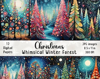 Whimsical Christmas Forest Digital Paper Pack (JPEG)
