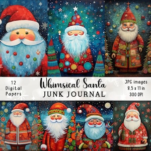 Whimsical Christmas Santa | Junk Journal Pages | Background | Card Making | Digital Paper | Scrapbook | Digital Download | Santa Claus
