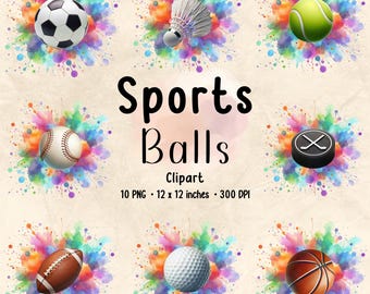 Sports Balls Watercolor Clipart Bundle (PNG Files)