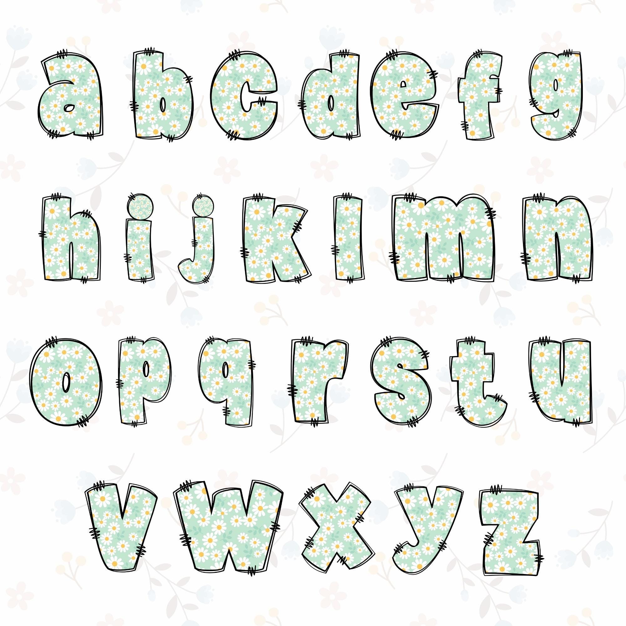 Daisy Floral Doodle Alphabet Clipart: Spring Summer Letters (PNG ...