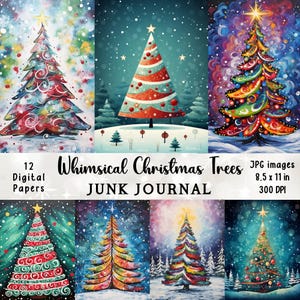 Whimsical Christmas Trees | Junk Journal Pages | Background | Card Making | Digital Paper | Scrapbook | Digital Download |
