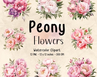 Peony Flowers Clipart | Watercolor Clipart | Flower PNG | Floral PNG | Flower Bundle | Floral Print | Botanical Clipart | Floral Peony
