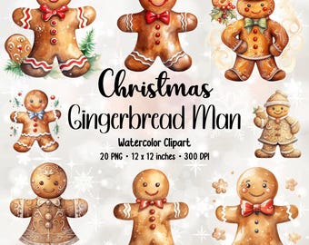 Kerst Gingerbread Man-clipart | PNG-bundel feestdagen (digitale download)