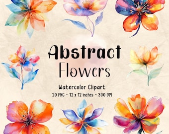 Abstract Watercolor Flower Clipart: Floral PNG Bundle (Digital Download)