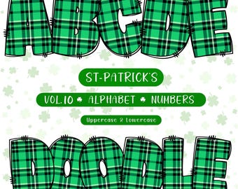 Clipart dell'alfabeto scarabocchiato per il giorno di San Patrizio: lettere, numeri, simboli (download digitale PNG)