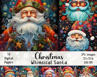 Whimsical Christmas Santa Digital Paper Pack (JPEG)