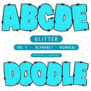 Aqua Blue Glitter Doodle Letters Alphabet PNG Vol. 5 | Glitter Clipart | Alpha Bundle | Alphabet Clipart | Blue Color | Glitter Colors