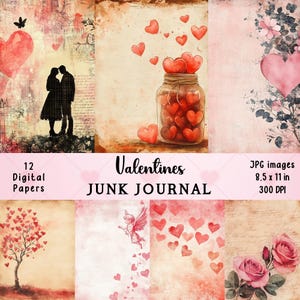 Valentines Junk Journal Pages: Romantic Scrapbook Paper (Digital Download)