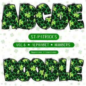 St-Patrick&#39;s Day Doodle Alphabet Clipart: Letters, Numbers, Symbols (PNG Digital Download)