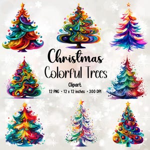 Arbres colorés de Noël | Arbre de Noël mignon | Lot de cliparts | Arbre de Noël | Arbre PNG | Ensemble PNG | Clipart sapin de Noël