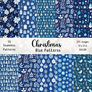 Padrões de Natal Azul | Azul de Natal | Fundo de Natal | Álbum de recortes | Imprimíveis | Papel digital | Criação de cartões | Natal azul