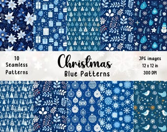 Patrones navideños azules: papel para scrapbooking y tarjetas (papel digital)