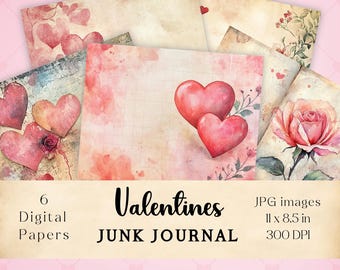 Valentines Junk Journal Pages: Romantic Ephemera (Digital Paper)
