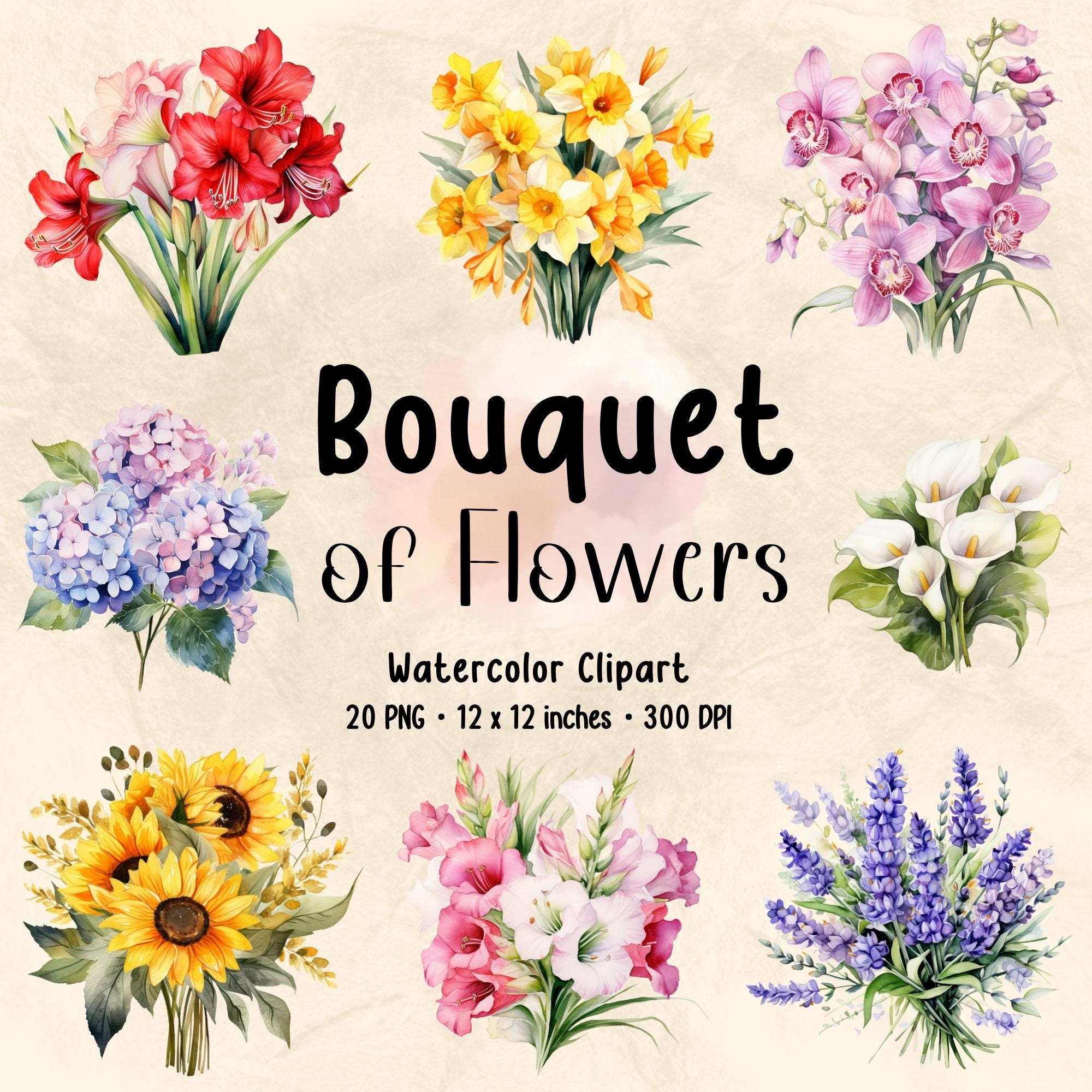 Bouquet of Flowers Clipart | Watercolor Clipart | Flower PNG | Floral PNG | Flower Bundle | Floral Print | Botanical Clipart | Bouquet