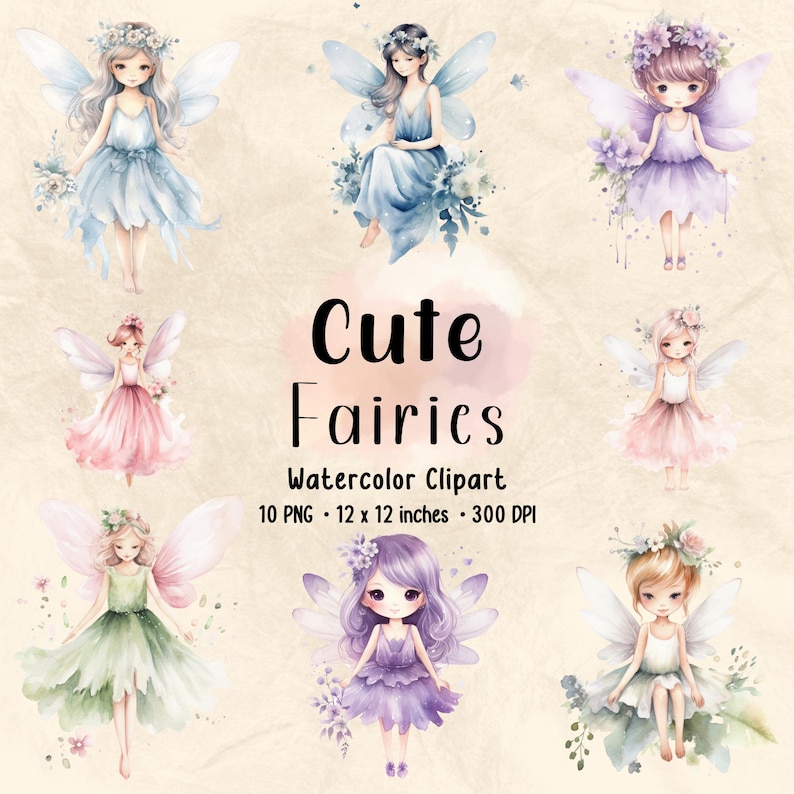 Watercolor Fairy Clipart Bundle | Cute Nursery PNG (digital Download ...