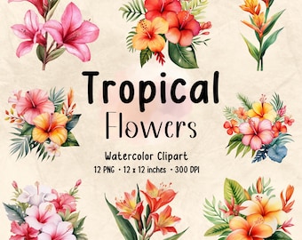 Tropical Flowers Clipart | Watercolor Clipart | Flower PNG | Floral PNG | Flower Bundle | Floral Print | Botanical Clipart | Tropical Floral