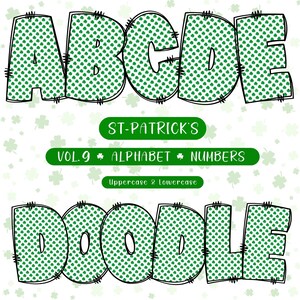 St. Patrick&#39;s Day Doodle Alphabet Clipart: Letters, Numbers, Symbols (PNG Digital Download)