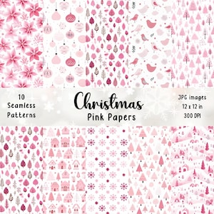 Pink Christmas Papers | Christmas Pattern | Christmas Background | Scrapbook | Printables | Digital Paper | Card Making | Pink Christmas