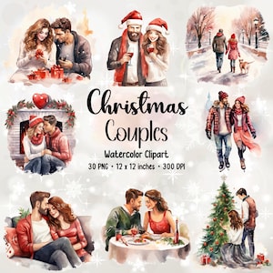 Aquarel kerstparen | Koppel | Clipartbundel | Leuk stel | Koppel, png-bestand | PNG-bundel | Paar clipart | Kerstpaar