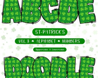 Clipart dell'alfabeto con trifoglio per il giorno di San Patrizio: lettere PNG, numeri, simboli (download digitale)