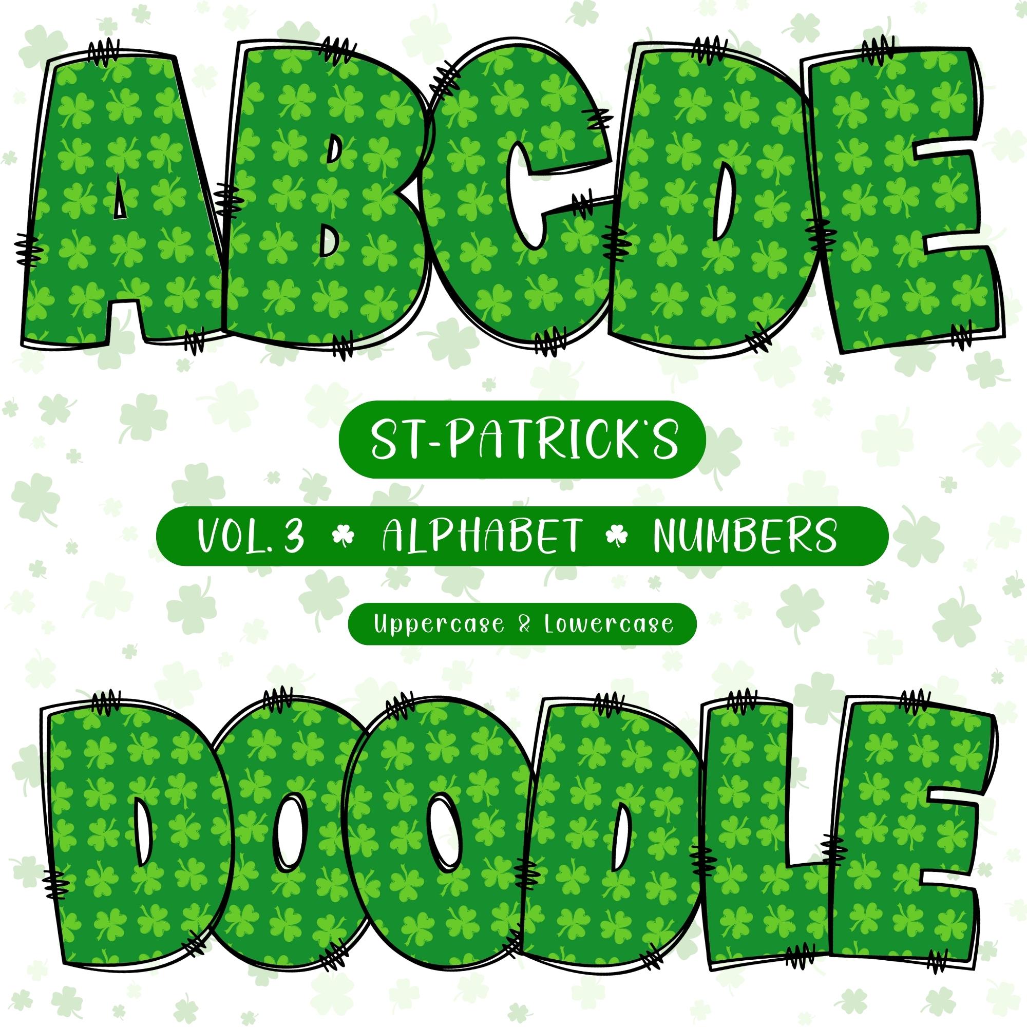 St-patrick's Day Shamrock Doodle Alphabet Clipart: PNG Letters, Numbers ...