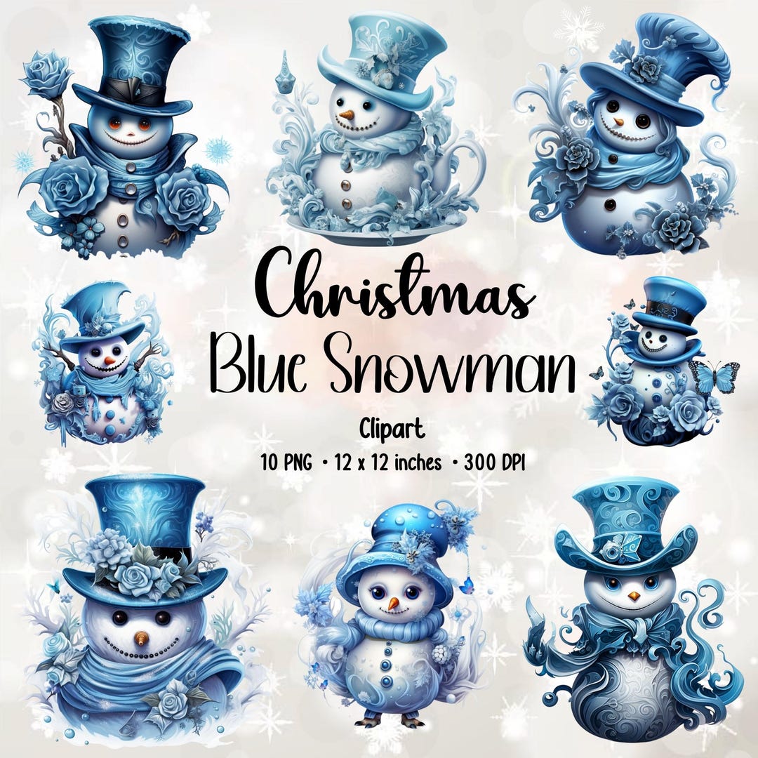 Blue Christmas Snowman Clipart Bundle | Card Making (PNG Files) - Etsy