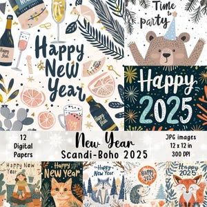 Capodanno Scandi Boho 2025 / Inviti / Regali / Biglietti di Capodanno / Sfondo di Capodanno / Creazione di biglietti / Stile scandinavo / Stile Boho