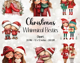 Christmas Best Friends Clipart | Whimsical PNG Bundle (Digital Download)