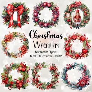 Aquarell Weihnachtskränze | Niedliche Kränze | Clipart-Bundle | Süßer Aquarell Kranz | Kranz PNG | PNG-Bundle | Kränze Clipart