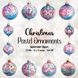Enfeites de Natal em aquarela: pacote de enfeites em PNG pastel (download digital)