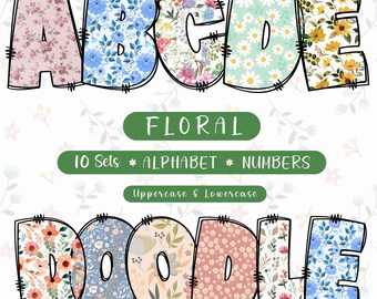 Floral Doodle Alphabet Clipart: Spring Flower Letters (PNG Digital Download)