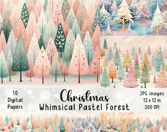 Whimsical Christmas Forest Digital Paper Pack (JPEG)