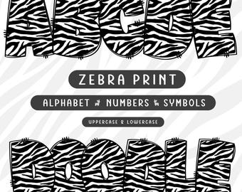 Zebra Print Alphabet Clipart: Doodle Animal Letters (PNG Digital Download)