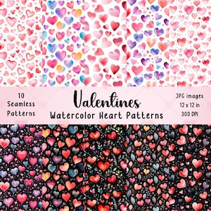 Valentines Watercolor Heart Patterns | Seamless Pattern | Valentines Background | Scrapbooking | Heart Pattern | Digital Paper | Watercolor