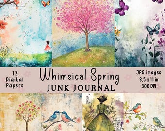 Whimsical Spring Junk Journal Pages: Vintage Scrapbook Paper (Digital Download)
