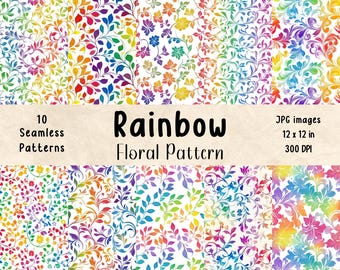Rainbow Floral Seamless Patterns: Scrapbook Paper (JPG Digital Download)