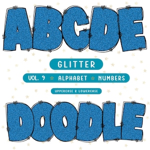 Blue Glitter Doodle Alphabet Clipart: PNG Bundle (Digital Download)