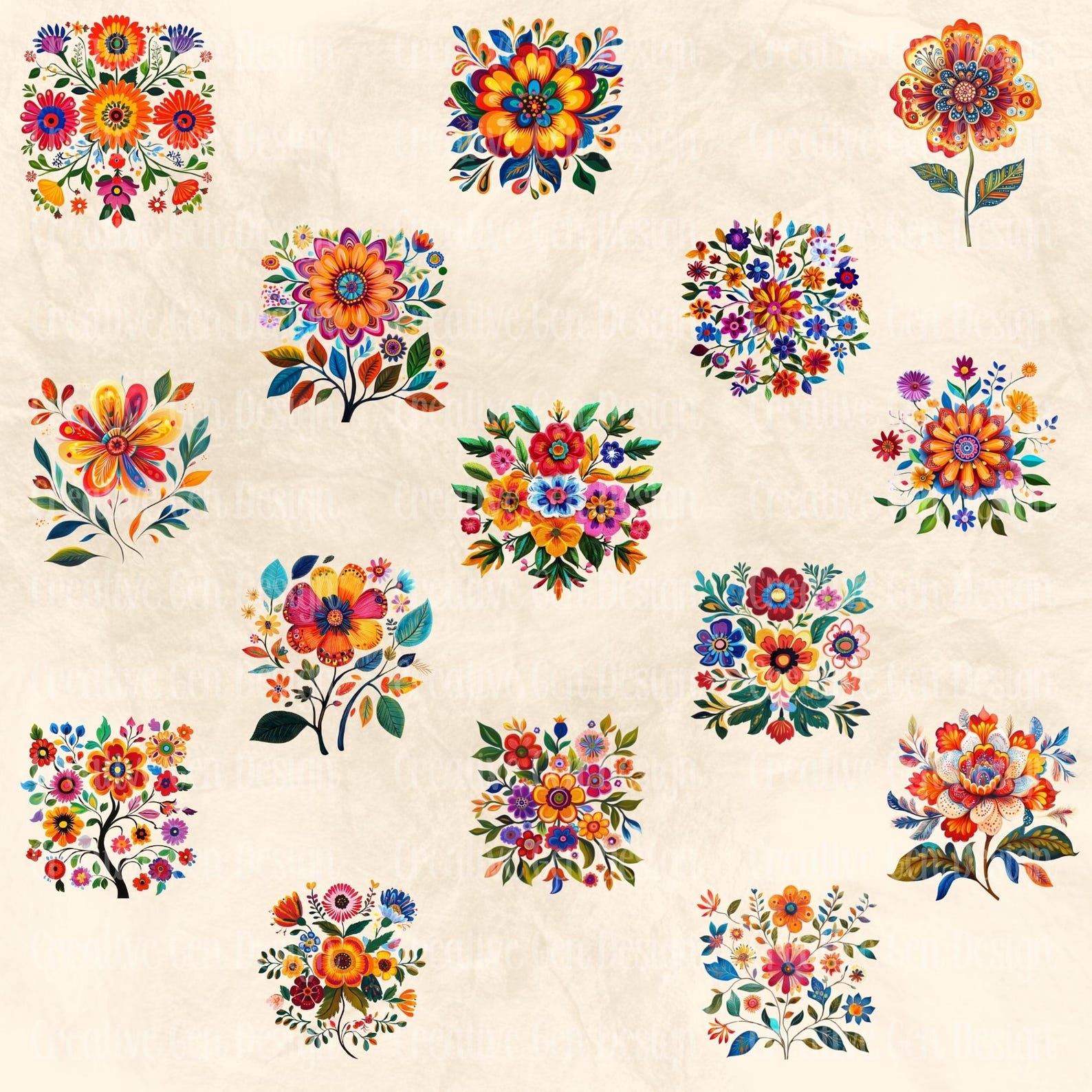 Fiesta Flowers Clipart: Mexican Floral PNG Bundle (digital Download) - Etsy