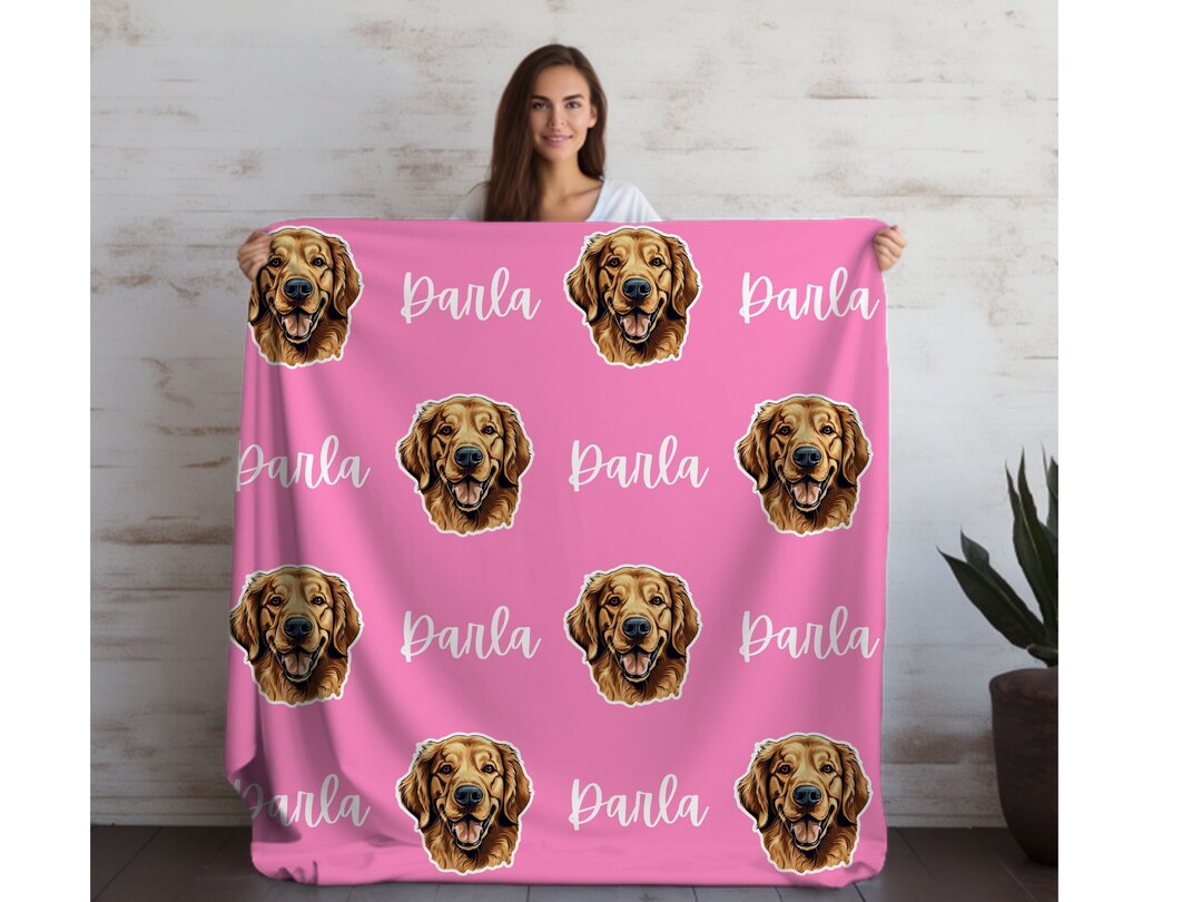 Golden Retriever Plush Blanket, Personalized Dog Blanket, Golden
