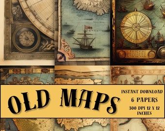 Pirate Treasure Maps Digital Paper: Vintage Scrapbooking, DIY Crafts (12x12in)