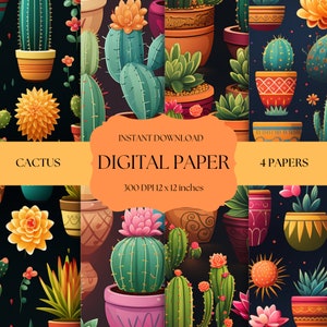 Papier numérique artisanal cactus, décoration sud-ouest sans couture, scrapbooking bricolage, fabrication de cartes, journal indésirable, téléchargement immédiat