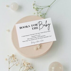 Minimalistische boeken voor babykaart | Boekaanvraagkaart | Moderne minimalistische babyshower | Geslachtsneutrale babyshower | Bewerkbare sjabloon |